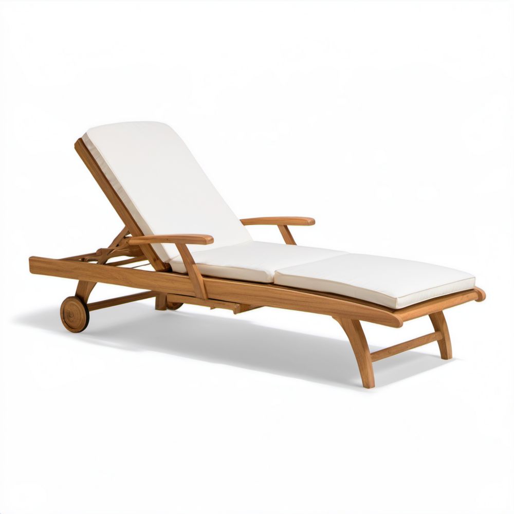Leżak ogrodowy na kółkach z litego drewna tekowego, biały, regulowane oparcie, 200 x 65 x 35 cm