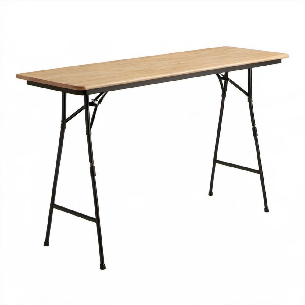 Składany stół ogrodowy z blatem MDF i stalowym stelażem, jasny dąb/czarny, 120 x 60 x 55–70 cm