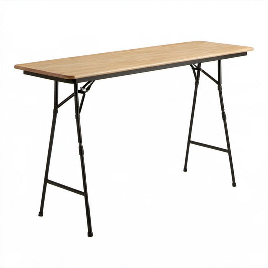 Składany stół ogrodowy z blatem MDF i stalowym stelażem, jasny dąb/czarny, 120 x 60 x 55–70 cm