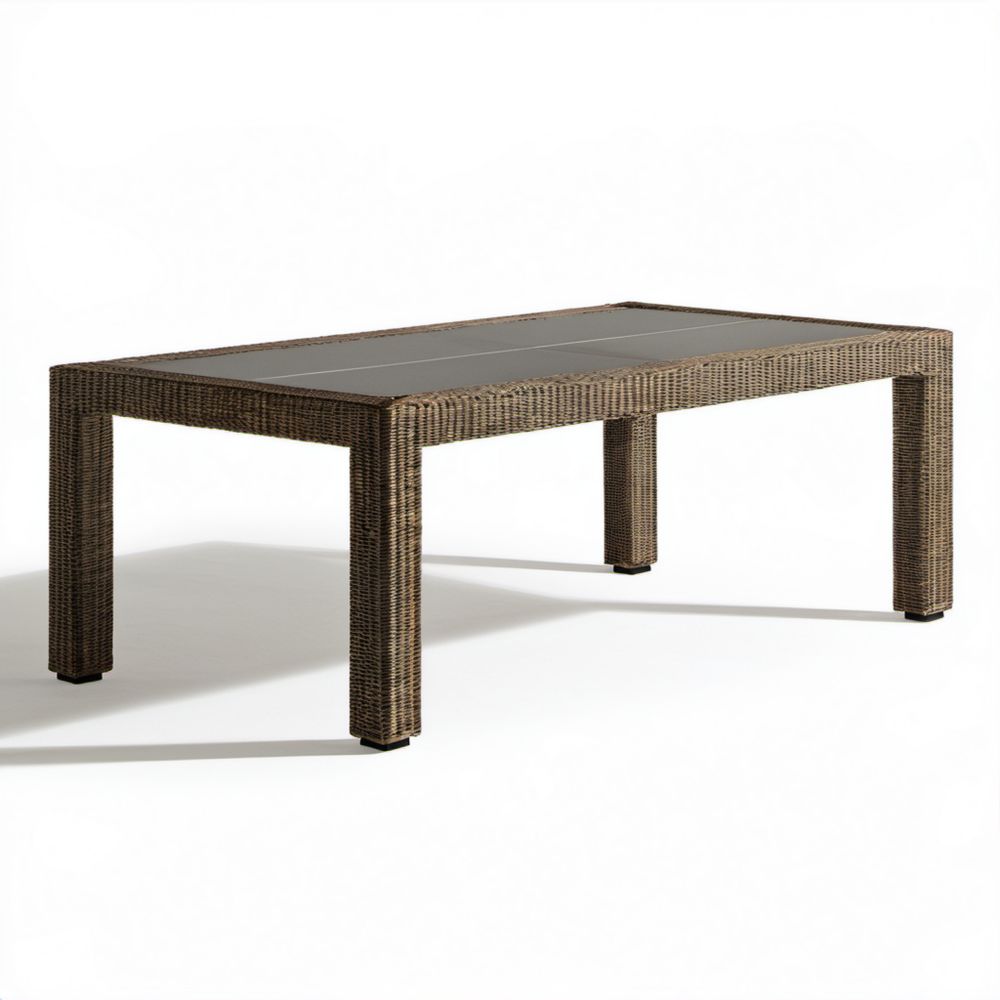 Prostokątny stół ogrodowy z technorattanu brązowy ze szklanym blatem 150 x 90 x 75 cm