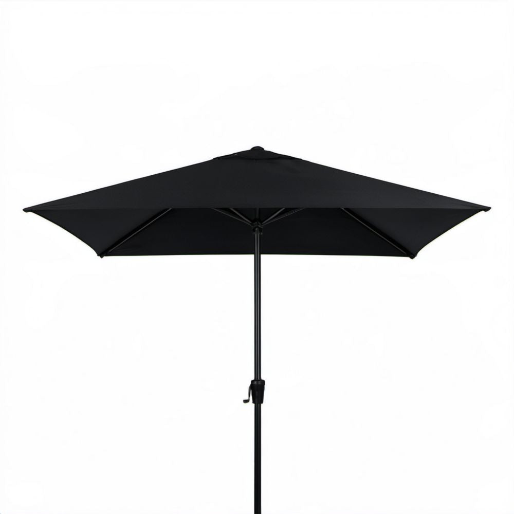 Kwadratowy parasol ogrodowy z poliestru i stali, czarny, 250 x 250 cm, z korbką
