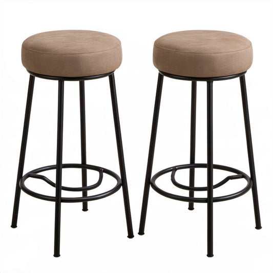 Zestaw 2 metalowych hokerów barowych brązowo-czarnych z tapicerowanym siedziskiem, wys. 75 cm