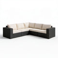 6-elementowa narożna sofa ogrodowa z technorattanu, czarno-kremowa, 280 × 220 × 65 cm