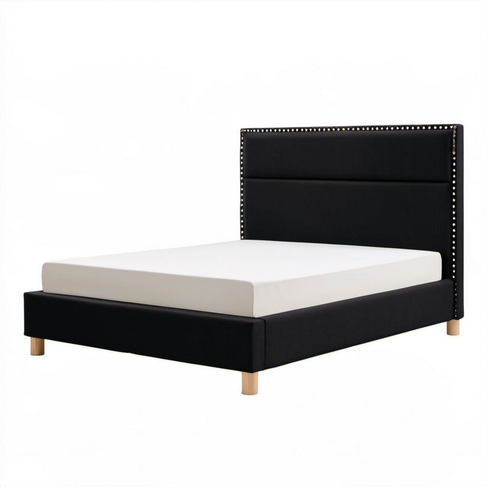 Łóżko dwuosobowe czarne tapicerowane PVC z zagłówkiem 160 x 200 cm