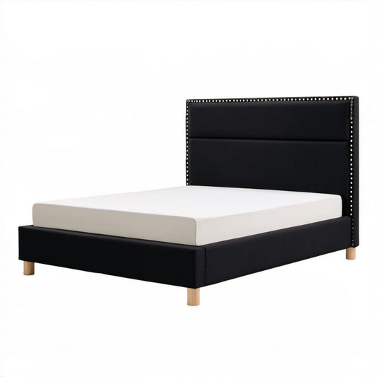 Łóżko dwuosobowe czarne tapicerowane PVC z zagłówkiem 160 x 200 cm