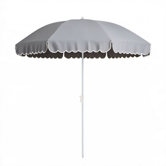 Okrągły parasol ogrodowy z poliestru, szary/biały, Ø 200 cm, wys. 210 cm