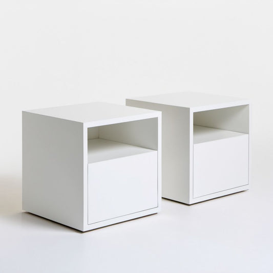 Zestaw 2 białych szafek nocnych z szufladą z płyty wiórowej, 40 x 35 x 50 cm