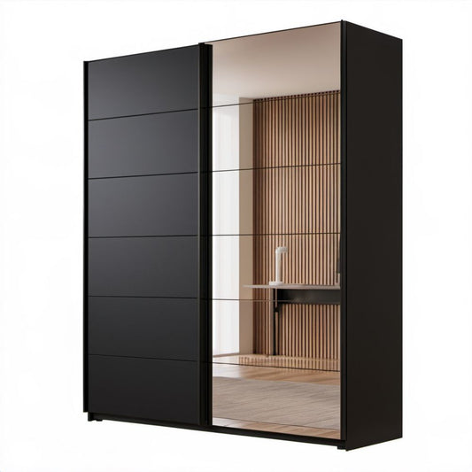 Czarna szafa przesuwna z lustrem z płyty wiórowej laminowanej 120 × 60 × 200 cm